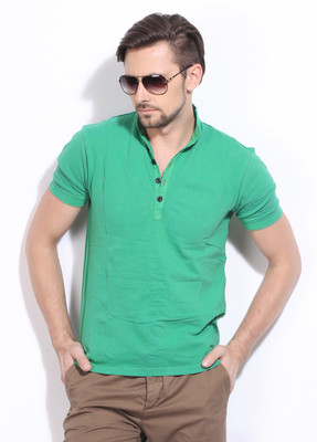 Breakbounce Solid Men's Polo Neck Green T-Shirt, Planet green