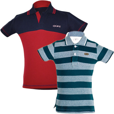 Gkidz Boys Solid Cotton T Shirt(Multicolor, Pack of 2, Red