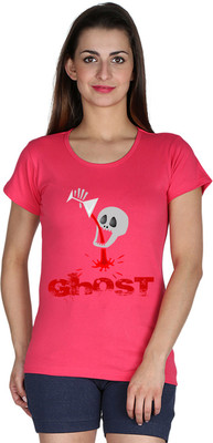 Faireno Printed Women' Round Neck Pink T-Shirt