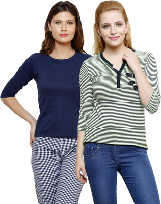 LimeBerry Striped Women's V-neck Green, Dark Blue T-Shirt(Pack of 2, Dark blue;green
LimeBerry Striped Women's V-neck Green, Dark Blue T-Shirt(Pack of 2, Dark blue;green