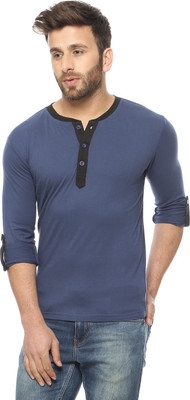 Gritstones Solid Men' Round Neck Blue, Black T-Shirt, Black;new blue