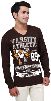 Inkovy Graphic Print Men's V-neck Brown T-Shirt