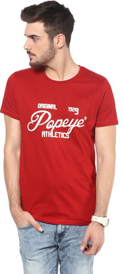 Henry and Smith Printed Men's Round Neck Red T-Shirt