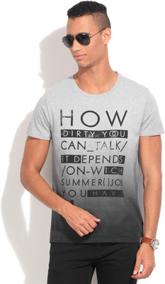 United Colors of Benetton. Printed Men's Round Neck Grey T-Shirt, 501