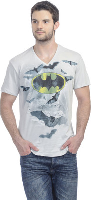 Batman Printed Men's Round Neck Grey T-Shirt, Batman lt grey
