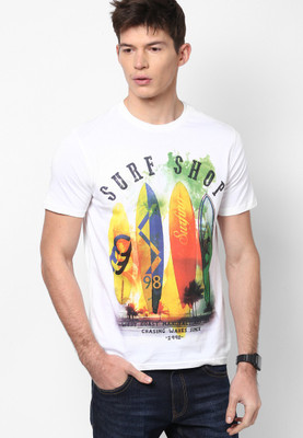 Ajile by Pantaloons Printed Men's Round Neck White T-Shirt