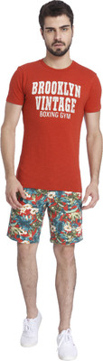 Jack & Jones Printed Men's Round Neck Red T-Shirt, Ketchup