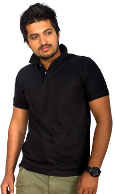 SayItLoud Solid Men' Polo Neck Black T-Shirt