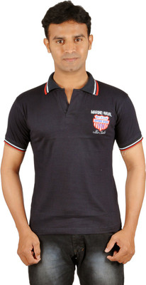 Harsha Printed Men's Polo Neck Dark Blue T-Shirt