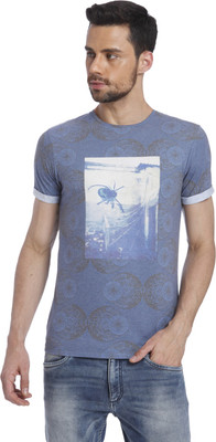 Jack & Jones Printed Men's Round Neck Light Blue T-Shirt, Navy blazer