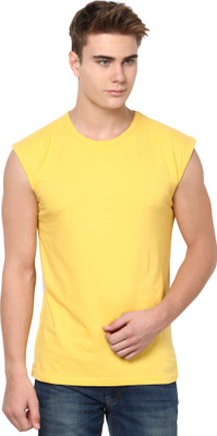 Izinc Solid Men' Round Neck Yellow T-Shirt