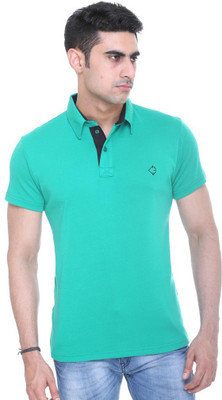 Colors & Blends Solid Men' Polo Neck Green T-Shirt, Z.green