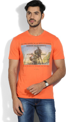 Wrangler Printed Men's Round Neck Orange T-Shirt