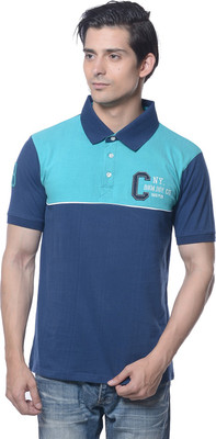 Carve Solid Men' Polo Neck Blue T-Shirt