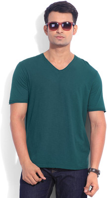 Kenneth Cole Solid Men's V-neck Dark Green T-Shirt, Teal