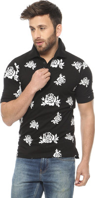 Gritstones Printed Men' Polo Neck Black T-Shirt