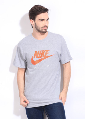 Nike Printed Men's Round Neck Grey T-Shirt, Dark grey