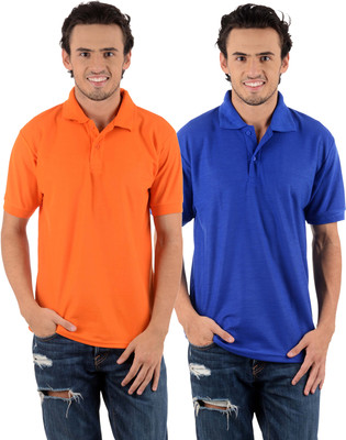 Blaze Solid Men' Polo Neck Multicolor T-Shirt(Pack of 2, Orange;royal blue