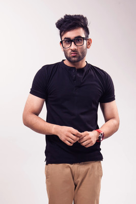 Unisopent Designs Solid Men's Henley Blue T-Shirt, Navy blue