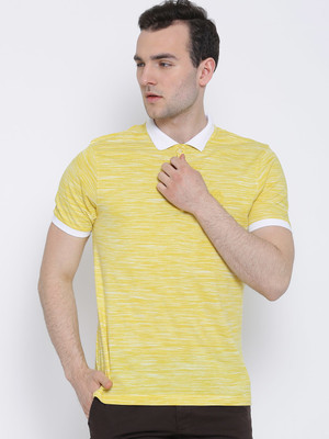 Blackberrys Solid Men's Polo Neck Yellow T-Shirt, Yeam23x/corn yellow