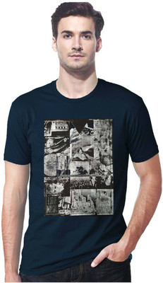 Gallop Printed Men' Round Neck Dark Blue T-Shirt, Navy