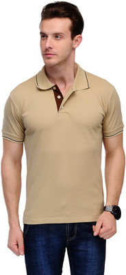 Scott International Solid Men' Polo Neck Beige T-Shirt