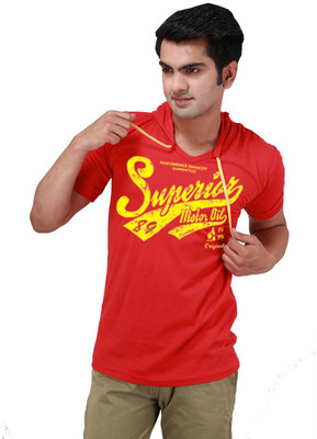 Inkovy Printed Men' Hooded Red T-Shirt
