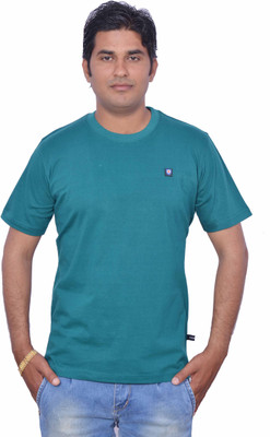 Leaf Solid Men' Round Neck Green T-Shirt