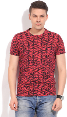 Flippd Printed Men's Round Neck Black, Red T-Shirt, Red melange