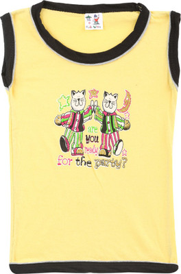 SR Kids Girls Printed T Shirt(Yellow