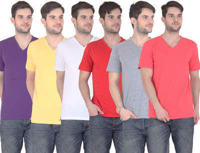 FnMe Solid Men's V-neck Multicolor T-Shirt(Pack of 6, Carrot;grey;purple;red;white;yellow
FnMe Solid Men's V-neck Multicolor T-Shirt(Pack of 6, Carrot;grey;purple;red;white;yellow