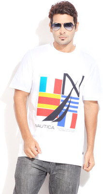 Nautica Printed Men's Round Neck White T-Shirt, 1bw