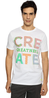 Ajile by Pantaloons Printed Men's Round Neck White T-Shirt