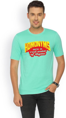 Campus Sutra Printed Men Round Neck Green T-Shirt
