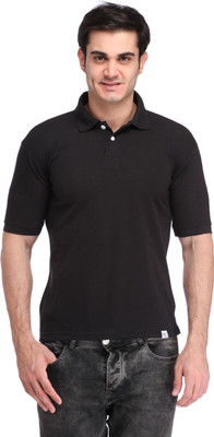 BigIdea Solid Men' Polo Neck Black T-Shirt