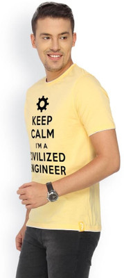 Campus Sutra Printed Men Round Neck Yellow T-Shirt
