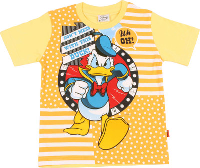 Disney Graphic Print Boys Round Neck Yellow T-Shirt, Gold