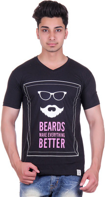 Urban Street Solid, Graphic Print Men's V-neck Black T-Shirt