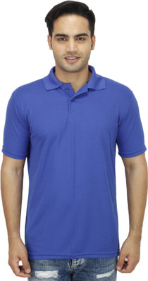 Sanvi Traders Solid Men Polo Neck Denim Blue T-Shirt