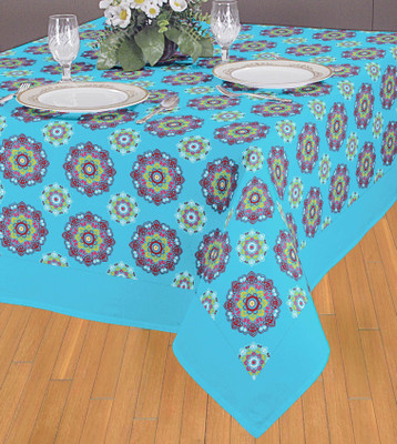 Elan Printed 6 Seater Table Cover(Blue, Cotton)