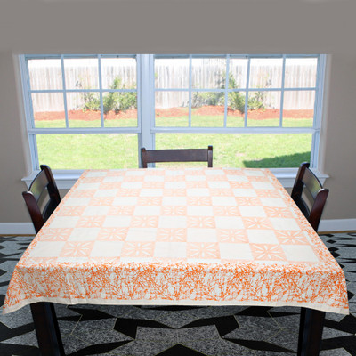Coco Bee Printed 4 Seater Table Cover(Orange, Cotton)