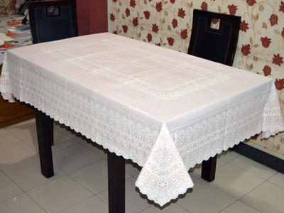 Katwa Clasic Floral 6 Seater Table Cover(White, PVC)