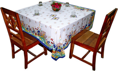 Sriam Printed 6 Seater Table Cover(White, Red, Blue, Cotton)