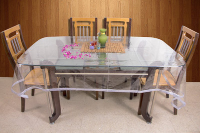 Rajri Decor Solid 6 Seater Table Cover(Silver, PVC)