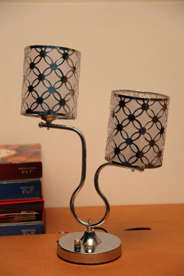 JaipurCrafts Decorative Stylo Double Shade Table Lamp(44 cm, White, Silver)