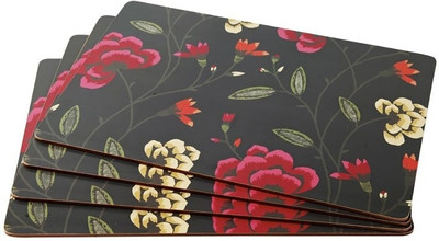 Foyer Square Pack of 4 Table Placemat(Black, Red)
