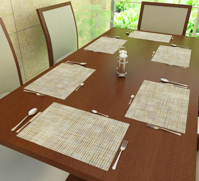 Home Candy Rectangular Pack of 6 Table Placemat(Beige, Polyester)