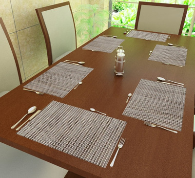 Home Candy Rectangular Pack of 6 Table Placemat(Grey, Polyester)