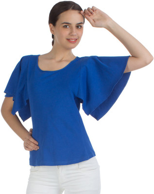 Vea Kupia Casual Short Sleeve Solid Women's Blue Top