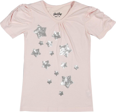 Gini & Jony Girls Casual Cotton Top(Beige, Pack of 1, Purple